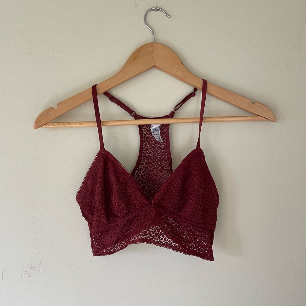DKNY Burgundy Lace Bralette size small wireless bra racerback
